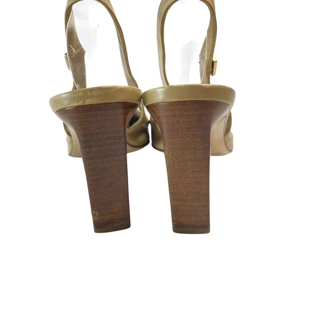 MAX MARA - Slingback Leather Sandals Block Heel Beige Size 38.5